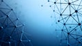 Abstract blue 3D network of connected nodes and lines on blurred background Royalty Free Stock Photo