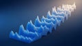 Abstract blue 3d waveform visualization showing rising data trends and digital sound frequency patterns Royalty Free Stock Photo