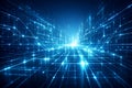 Abstract Blue Data Matrix Landscape with Glowing Network Connections and Depth Perspective Royalty Free Stock Photo