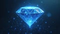 Abstract blue diamond digital art, featuring multifaceted gemstone with internal light, glowing network of connected points. Royalty Free Stock Photo