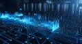 Blue digital data streams and circuit board patterns with graphs technology network Royalty Free Stock Photo