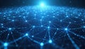 Abstract blue digital network with glowing nodes and lines, representing complex data connections and artificial intelligence Royalty Free Stock Photo