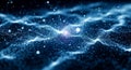 Abstract Blue Digital Network of Glowing Particles and Wavy Lines Royalty Free Stock Photo