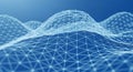 Abstract blue digital network grid forming a 3d landscape with connected nodes Royalty Free Stock Photo