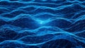 Abstract blue digital network grid forming undulating terrain with glowing center Royalty Free Stock Photo