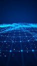 Abstract blue digital network grid and nodes on dark background with bokeh effects Royalty Free Stock Photo