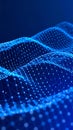 Abstract blue digital network grid waves with glowing points on dark background Royalty Free Stock Photo