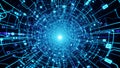 Abstract Blue Digital Tunnel with Circuit Board Patterns and Binary Code vortex cyberspace Royalty Free Stock Photo