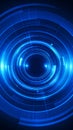 Abstract blue digital tunnel with glowing concentric circles and grid lines expanding outwards Royalty Free Stock Photo