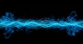 Abstract blue digital wave with glowing particles and smoke-like trails on black background Royalty Free Stock Photo
