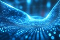 Abstract Blue Digital Wave Network of Glowing Particles Flowing in a Futuristic Data Stream Visualization Royalty Free Stock Photo