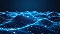 Abstract Blue Digital Wave Network with Glowing Particles Royalty Free Stock Photo