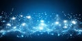 Abstract Blue Digital Wave Network Technology Background Design web data dots mesh grid light lines