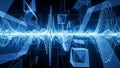 Abstract Blue Digital Waveform and Geometric Shapes Representing Data and Technology Royalty Free Stock Photo