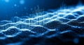 Abstract Blue Digital Waveform with Glowing Particles and Light Streaks technology data Royalty Free Stock Photo