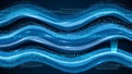 Abstract blue digital waves with glowing geometric network patterns and circuit lines Royalty Free Stock Photo