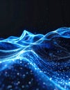 Abstract blue digital waves with glowing particles on black background Royalty Free Stock Photo