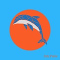 Abstract blue dolphin polygon template on a orange background. Royalty Free Stock Photo