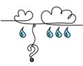 Abstract blue drop with clouds and question mark as line drawing on white Royalty Free Stock Photo