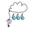Abstract blue drop with clouds and question mark as line drawing on white Royalty Free Stock Photo
