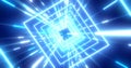 Abstract blue energy futuristic hi-tech square tunnel of flying lines neon magic