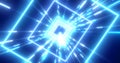 Abstract blue energy futuristic hi-tech square tunnel of flying lines neon magic