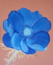 Abstract blue flower on a pink background hand painted with oil paints on canvas Royalty Free Stock Photo