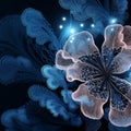 Abstract Blue Flower Wallpaper With Romantic Chiaroscuro And 3d Objects