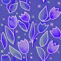 Abstract blue flowers, squares and rings on a dark background. Royalty Free Stock Photo