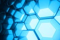 Abstract blue of futuristic surface hexagon pattern, hexagonal honeycomb with light rays, 3D Rendering Royalty Free Stock Photo
