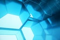 Abstract blue of futuristic surface hexagon pattern, hexagonal honeycomb with light rays, 3D Rendering Royalty Free Stock Photo
