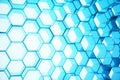 Abstract blue of futuristic surface hexagon pattern, hexagonal honeycomb with light rays, 3D Rendering Royalty Free Stock Photo