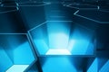 Abstract blue of futuristic surface hexagon pattern, hexagonal honeycomb with light rays, 3D Rendering Royalty Free Stock Photo