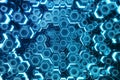 Abstract blue of futuristic surface hexagon pattern, hexagonal honeycomb with light rays, 3D Rendering Royalty Free Stock Photo