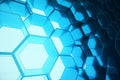 Abstract blue of futuristic surface hexagon pattern, hexagonal honeycomb with light rays, 3D Rendering Royalty Free Stock Photo