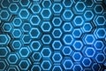 Abstract blue of futuristic surface hexagon pattern, hexagonal honeycomb with light rays, 3D Rendering