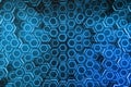 Abstract blue of futuristic surface hexagon pattern, hexagonal honeycomb with light rays, 3D Rendering Royalty Free Stock Photo