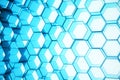 Abstract blue of futuristic surface hexagon pattern, hexagonal honeycomb with light rays, 3D Rendering Royalty Free Stock Photo