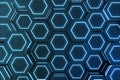 Abstract blue of futuristic surface hexagon pattern, hexagonal honeycomb with light rays, 3D Rendering Royalty Free Stock Photo