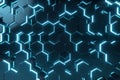 Abstract blue of futuristic surface hexagon pattern with light rays, 3D Rendering Royalty Free Stock Photo