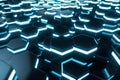 Abstract blue of futuristic surface hexagon pattern with light rays, 3D Rendering Royalty Free Stock Photo