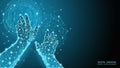 Abstract blue geometric background. Touch to electronic display. Skeleton image of a human hand. Technologies and Internet. Vector Royalty Free Stock Photo