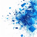 Abstract Blue Geometric Shapes on White Background Explosion Effect Royalty Free Stock Photo
