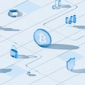 Abstract blue glass bitcoin crypto isometric seamless pattern Royalty Free Stock Photo
