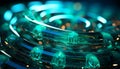 Abstract blue glass reflection, shiny liquid drop, illuminated laboratory equipment generated by AI