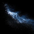 Abstract Blue Glittering Dust Cloud on Black Background Dark and Mysterious Look Royalty Free Stock Photo