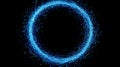 Abstract Blue Glittering Light Circle Frame with Sparkling Particles on a Black Background. Royalty Free Stock Photo