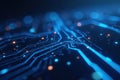Abstract blue glowing circuit lines, digital nodes , illustration, blue