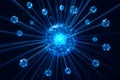 Abstract blue glowing core with radiating crystalline structures representing network connections and data flow Royalty Free Stock Photo
