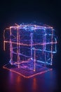 Abstract Blue Glowing Cubes: Futuristic Geometric Pattern, Portrait Images Generative AI Royalty Free Stock Photo